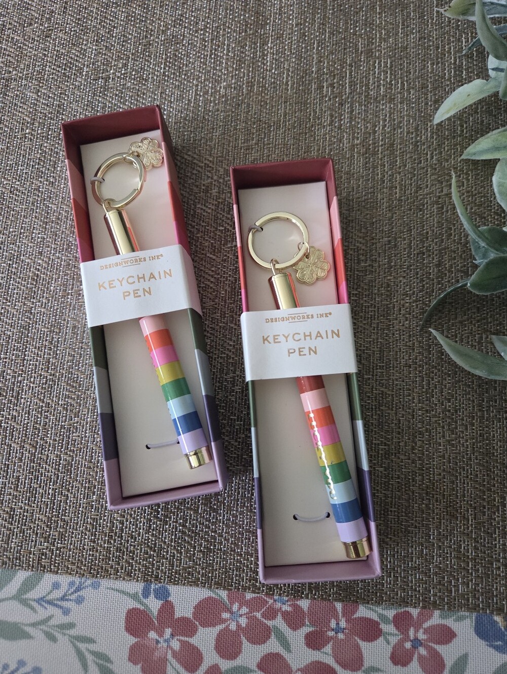 DesignWorks Ink Rainbow Stripe Keychain Pen with Gold Charm - Picture 2 of 5